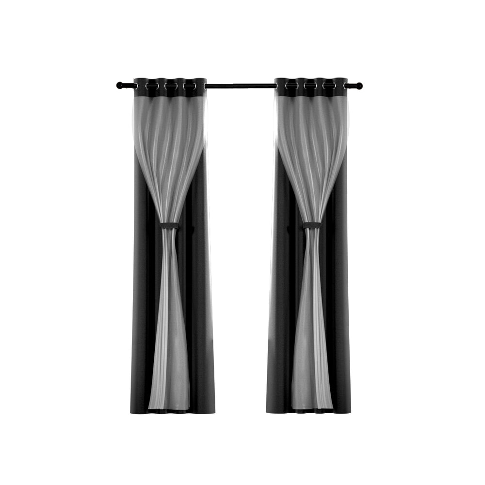 Artiss 2X 132x304cm Blockout Sheer Curtains Black-Home & Garden > Curtains-PEROZ Accessories