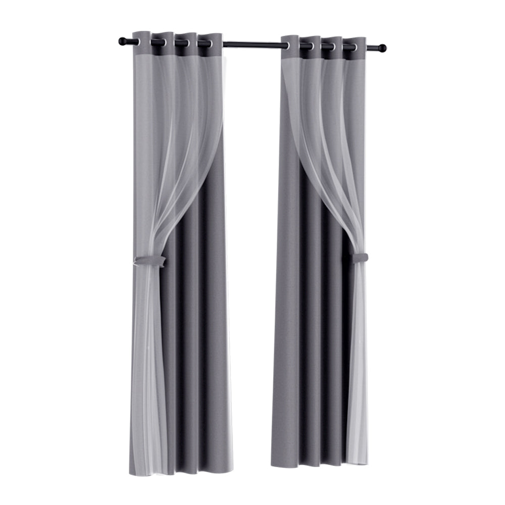 Artiss 2X 132x304cm Blockout Sheer Curtains Charcoal-Home & Garden > Curtains-PEROZ Accessories