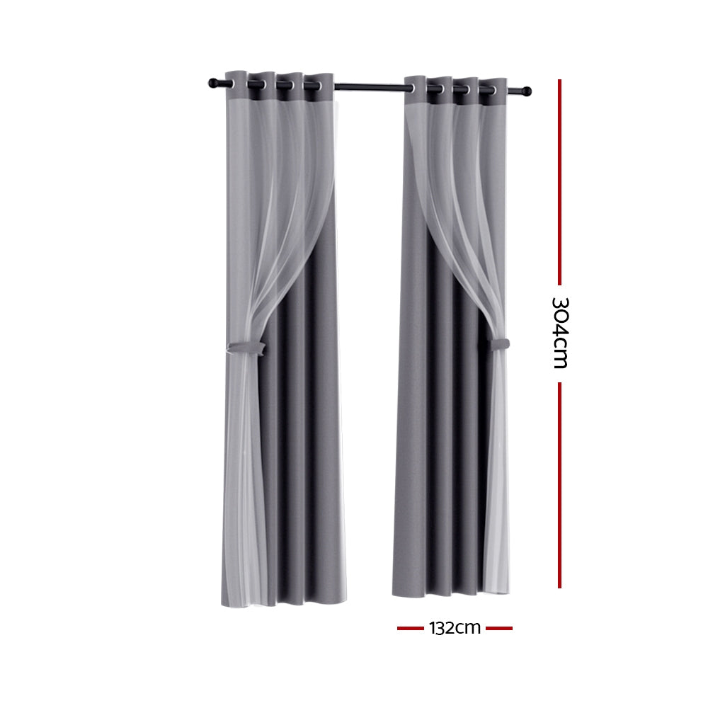 Artiss 2X 132x304cm Blockout Sheer Curtains Charcoal-Home & Garden > Curtains-PEROZ Accessories