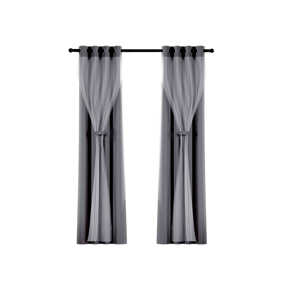 Artiss 2X 132x304cm Blockout Sheer Curtains Charcoal-Home & Garden > Curtains-PEROZ Accessories