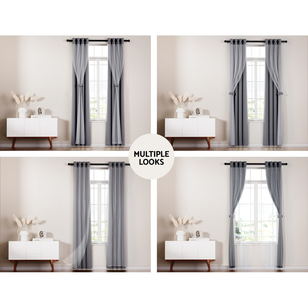 Artiss 2X 132x304cm Blockout Sheer Curtains Charcoal-Home & Garden > Curtains-PEROZ Accessories