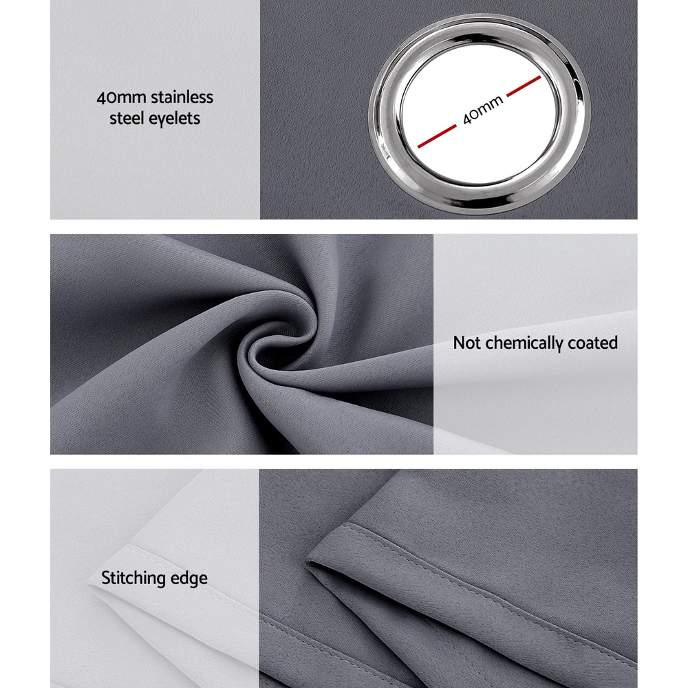 Artiss 2X 132x304cm Blockout Sheer Curtains Charcoal-Home & Garden > Curtains-PEROZ Accessories