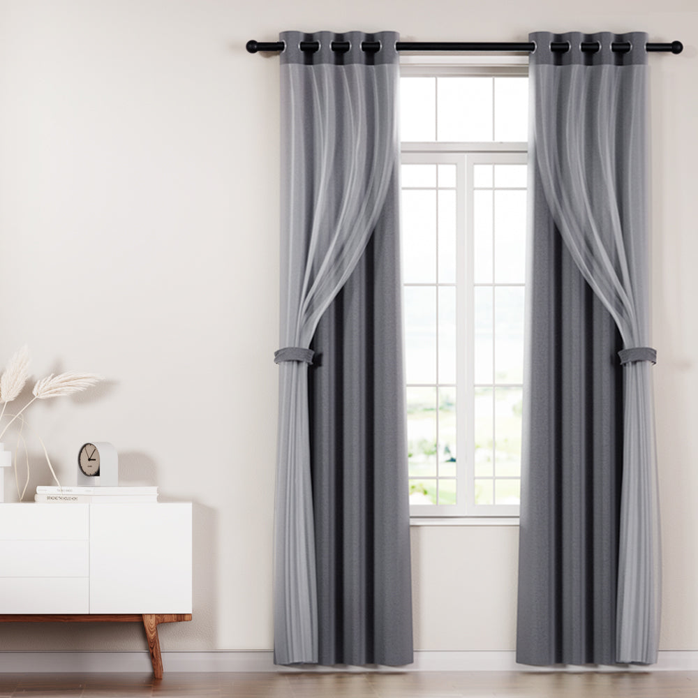 Artiss 2X 132x304cm Blockout Sheer Curtains Charcoal-Home & Garden > Curtains-PEROZ Accessories