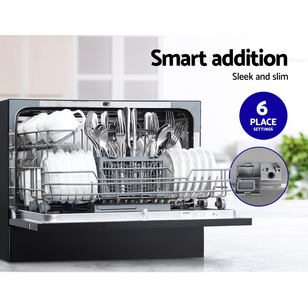 Devanti Benchtop Dishwasher 6 Place Setting Counter Bench Top Dish Washer Black-Dishwashers-PEROZ Accessories