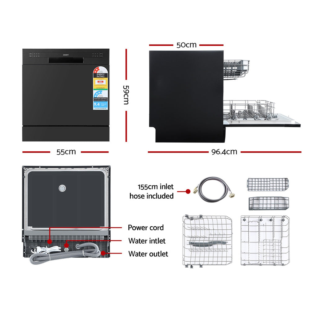 Devanti Benchtop Dishwasher Counter Bench Top Freestanding Dish Washer 8 Place-Dishwashers-PEROZ Accessories