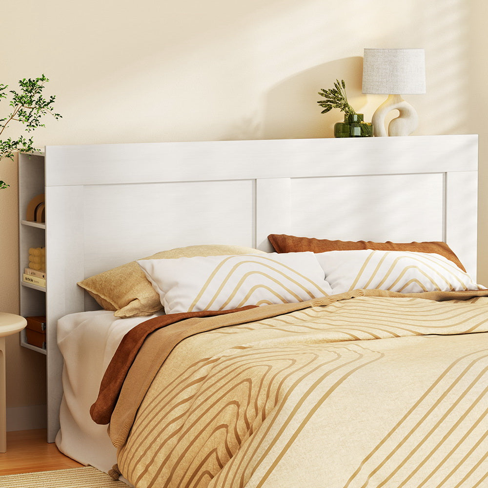 Artiss Bed Frame King Size Bed Head with Shelves Headboard Bedhead Base White-Furniture > Bedroom-PEROZ Accessories