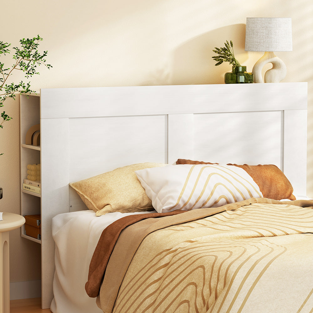 Artiss Bed Frame Double Size Bed Head with Shelves Headboard Bedhead Base White-Furniture > Bedroom-PEROZ Accessories