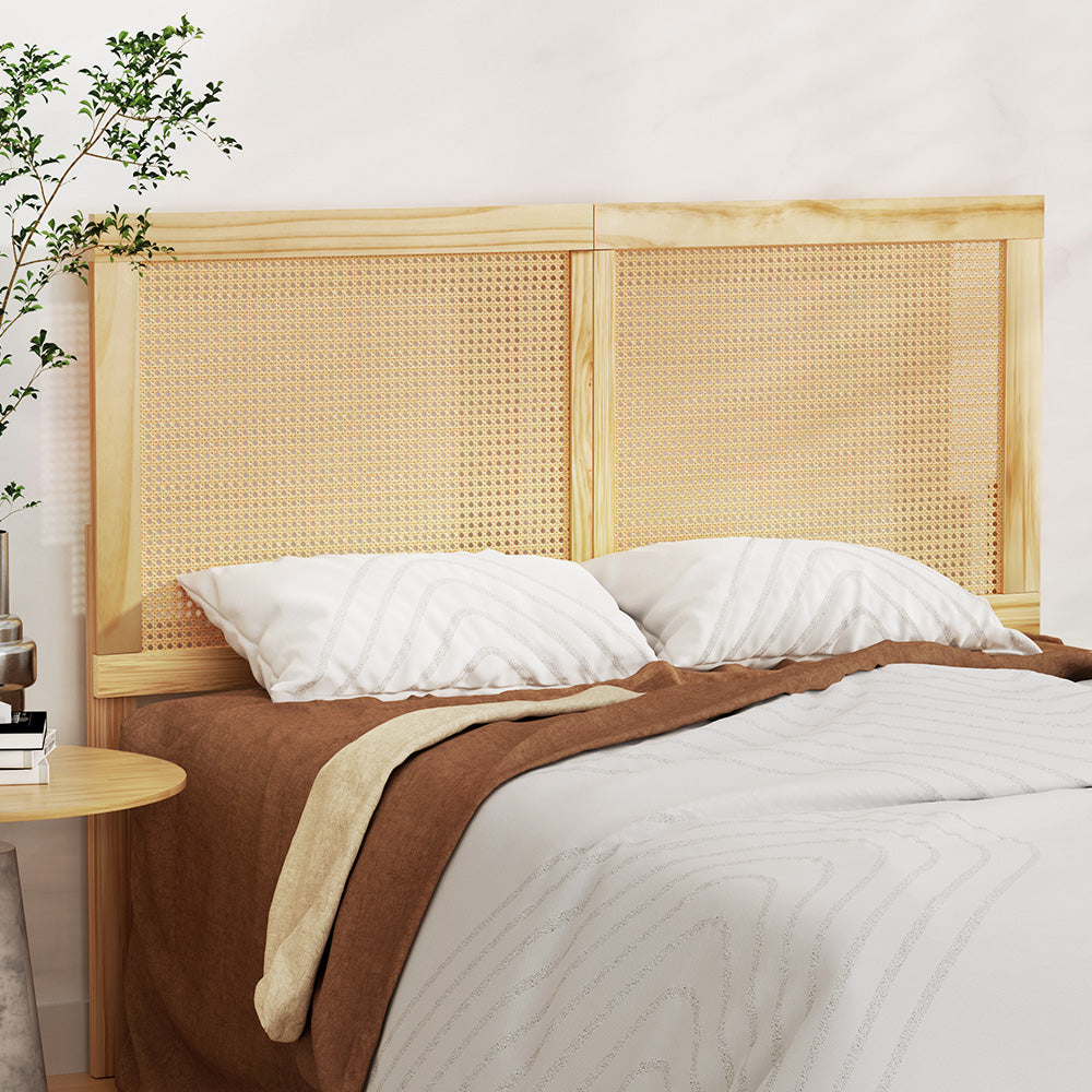 Artiss Rattan Bed Frame Double Size Bed Head Headboard Bedhead Base RIBO Pine-Furniture > Bedroom-PEROZ Accessories