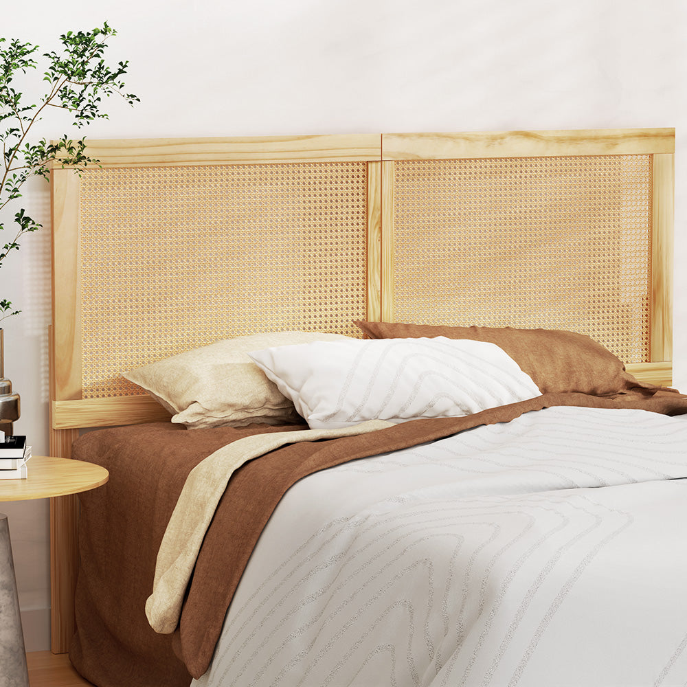 Artiss Rattan Bed Frame Queen Size Bed Head Headboard Bedhead Base RIBO Pine-Furniture > Bedroom-PEROZ Accessories
