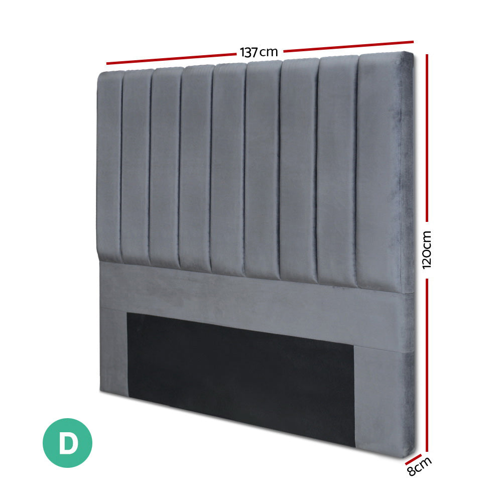 Artiss Bed Head Headboard Double Size Bedhead Velvet Frame Base VELA Grey-Furniture > Bedroom - Peroz Australia - Image - 2