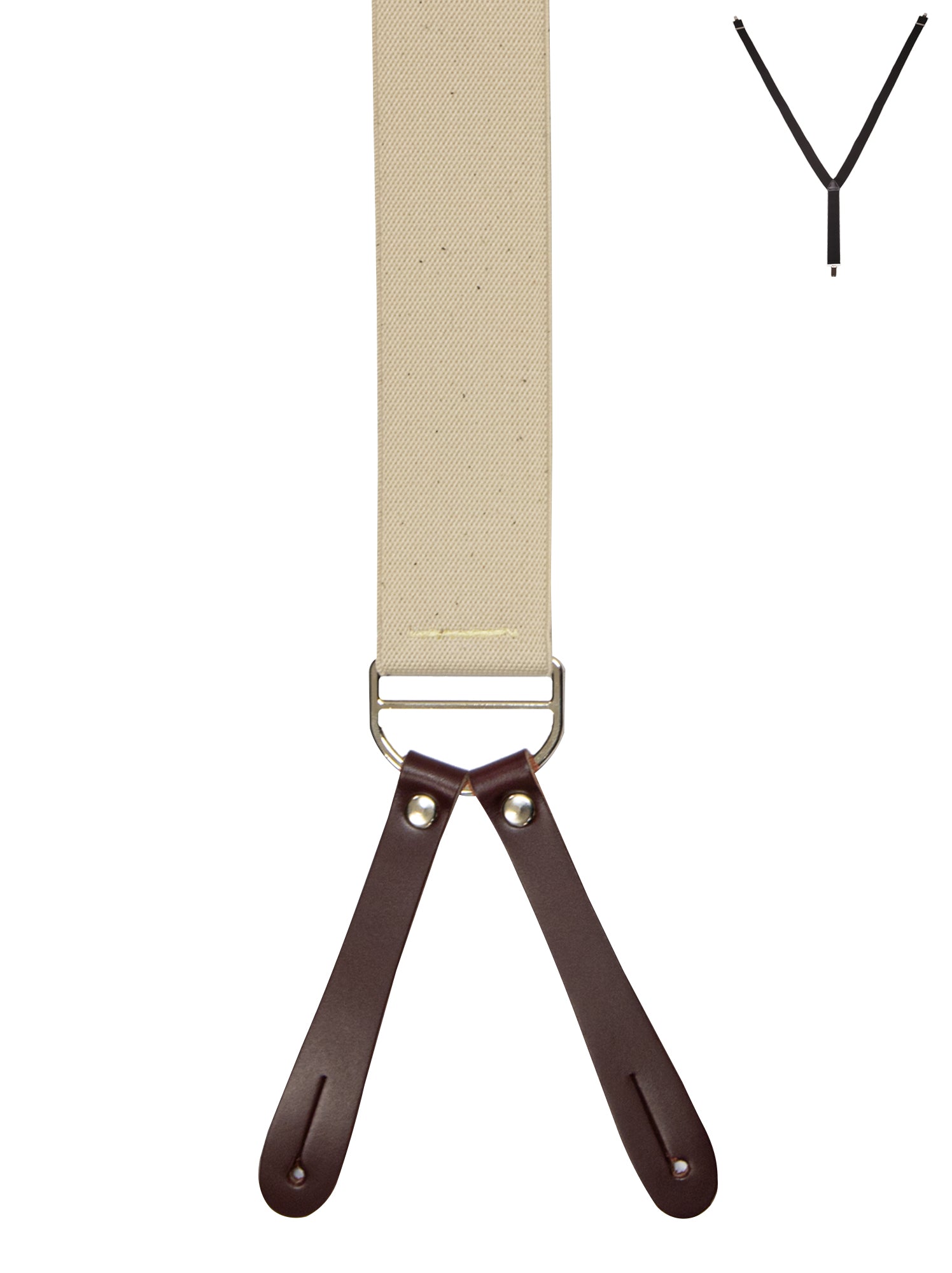 BRACES. Y-Back with Leather Ends. Plain Beige. 35mm width.-Braces-PEROZ Accessories
