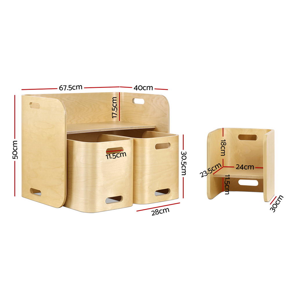 Keezi 3PCS Kids Table and Chairs Set Multifunctional Storage Desk-Table & Chairs Sets-PEROZ Accessories