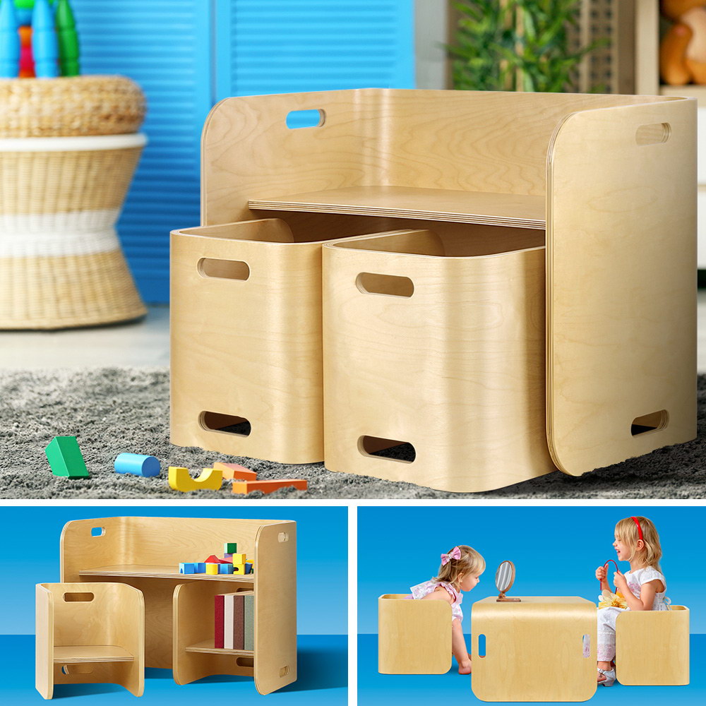 Keezi 3PCS Kids Table and Chairs Set Multifunctional Storage Desk-Table & Chairs Sets-PEROZ Accessories