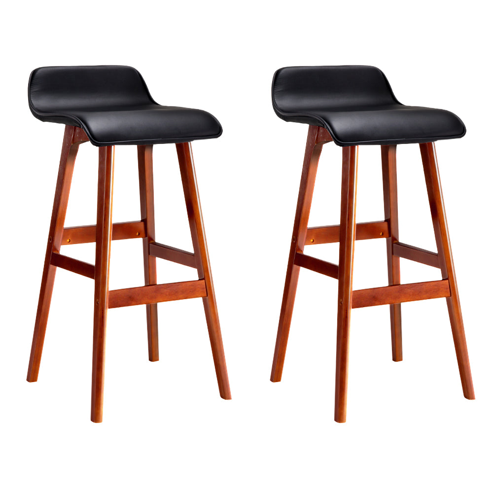 Artiss Set of 2 PU Leather Wood Wave Style Bar Stool - Black-Furniture &gt; Bar Stools &amp; Chairs - Peroz Australia - Image - 2