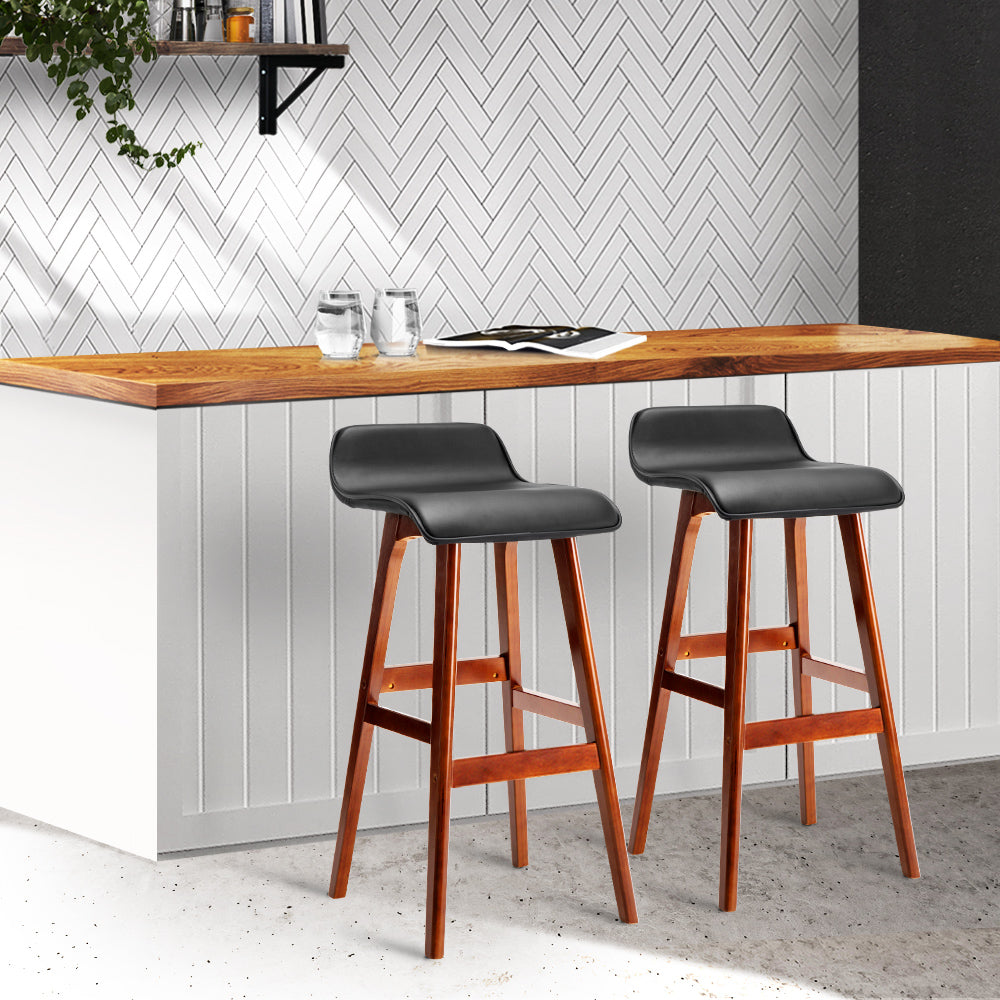 Artiss Set of 2 PU Leather Wood Wave Style Bar Stool - Black-Furniture &gt; Bar Stools &amp; Chairs - Peroz Australia - Image - 1