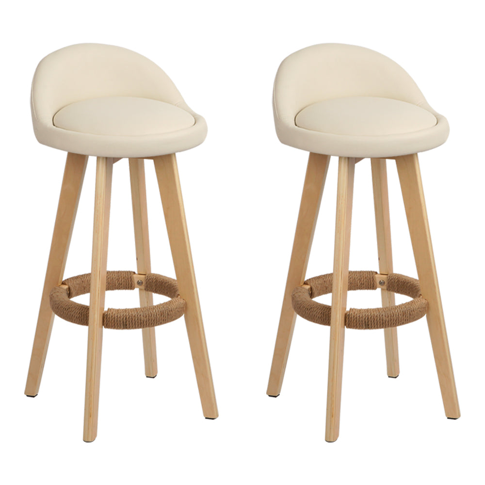 Artiss Set of 2 PU Leather Backrest Bar Stools - Beige-Furniture &gt; Bar Stools &amp; Chairs - Peroz Australia - Image - 2
