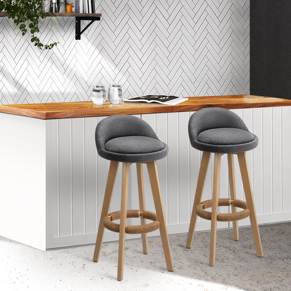 Artiss Set of 2 Fabric Backrest Bar Stools - Grey-Furniture &gt; Bar Stools &amp; Chairs - Peroz Australia - Image - 1