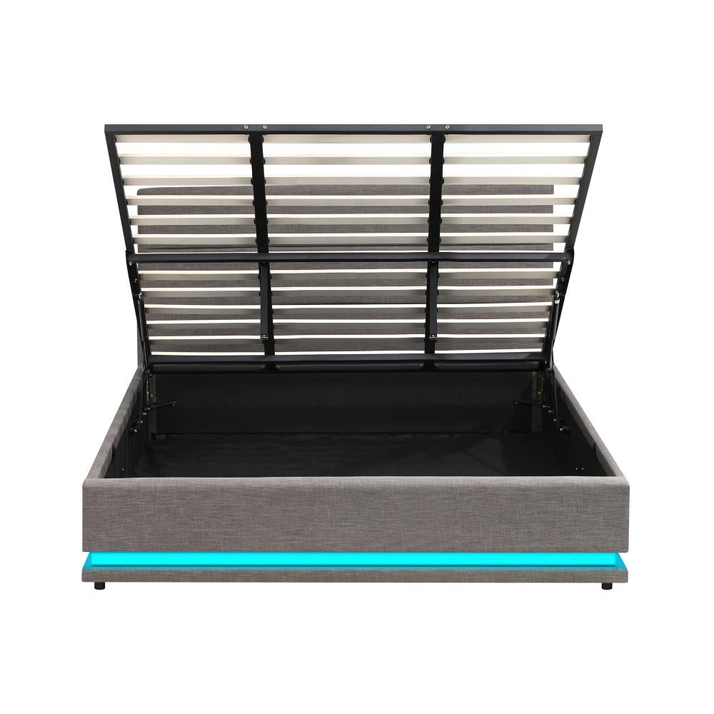 Oikiture Bed Frame King Bed Frame LED Mattress Base with Gas Lift and Storage Space Grey |PEROZ Australia