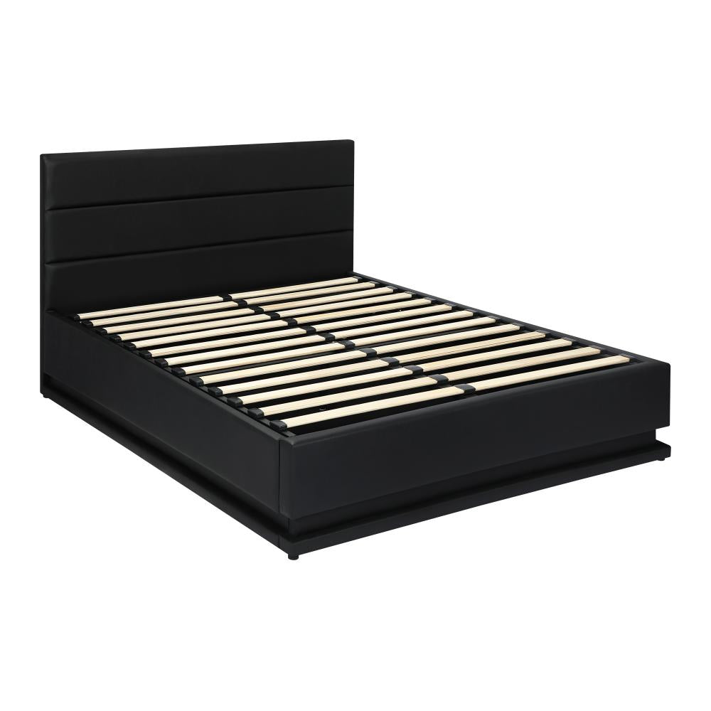 Oikiture Queen Bed Frame, RBG Mattress Base with Gas Lift and Storage Space Black-Bed Frame-PEROZ Accessories
