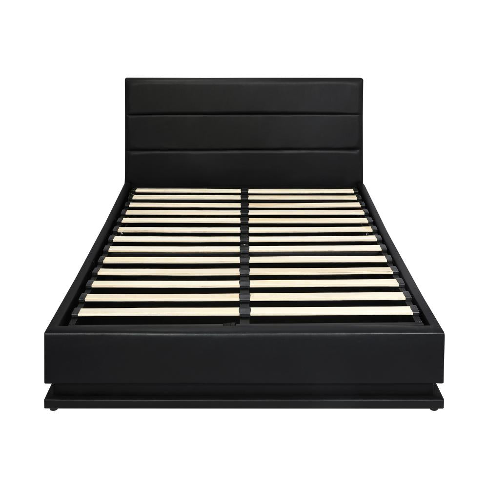 Oikiture Queen Bed Frame, RBG Mattress Base with Gas Lift and Storage Space Black-Bed Frame-PEROZ Accessories