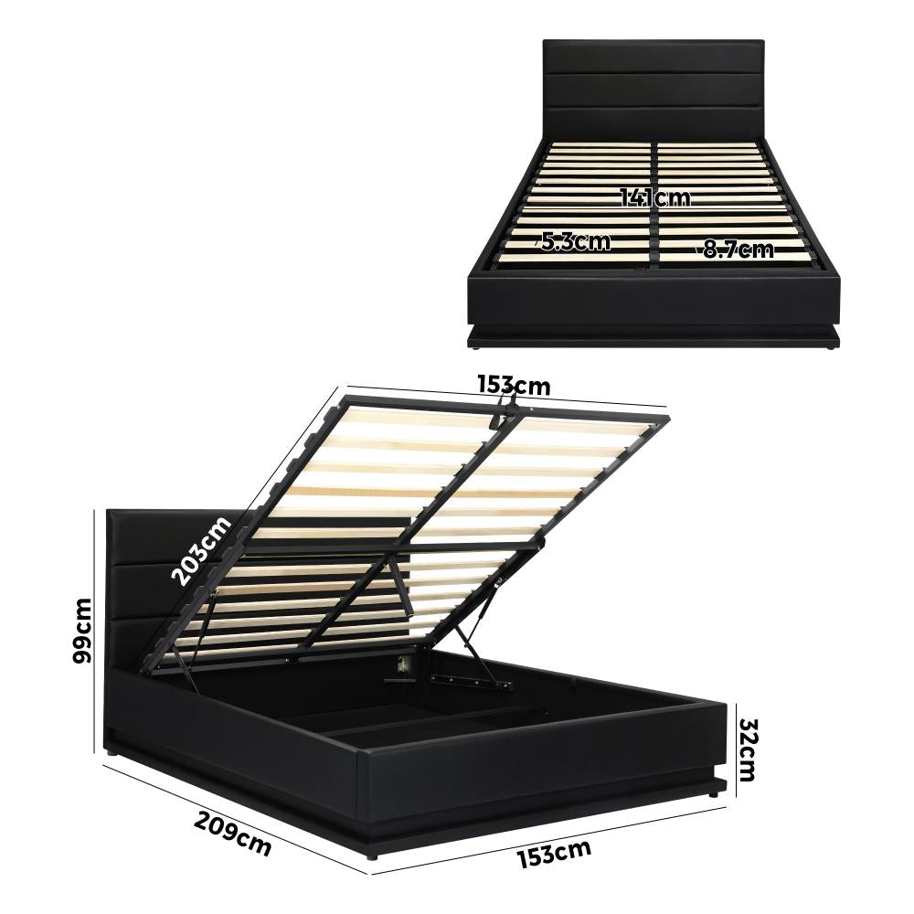Oikiture Queen Bed Frame, RBG Mattress Base with Gas Lift and Storage Space Black-Bed Frame-PEROZ Accessories