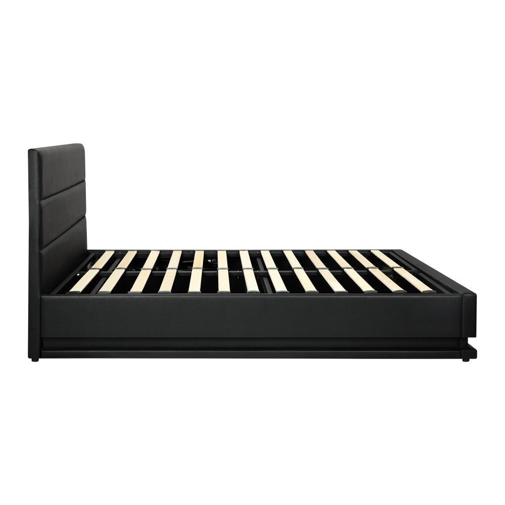 Oikiture Queen Bed Frame, RBG Mattress Base with Gas Lift and Storage Space Black-Bed Frame-PEROZ Accessories