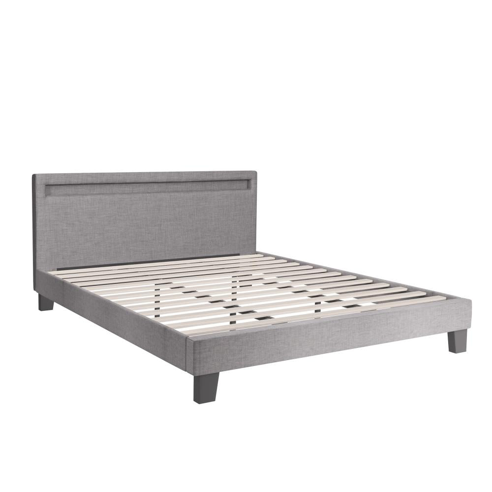 Oikiture Bed Frame RGB LED King Size Mattress Base Platform Wooden Grey Fabric-Bed Frame-PEROZ Accessories