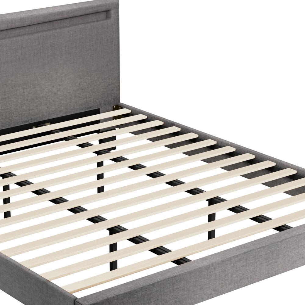Oikiture Bed Frame RGB LED King Size Mattress Base Platform Wooden Grey Fabric-Bed Frame-PEROZ Accessories