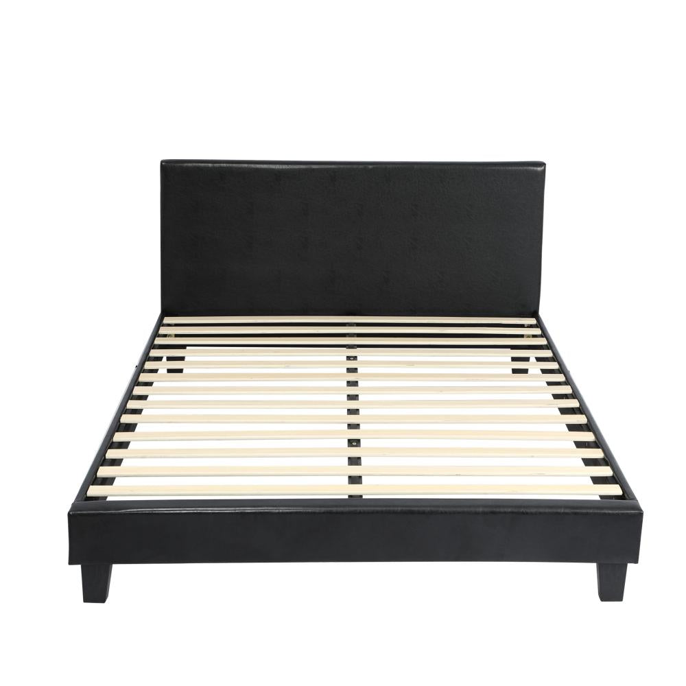 Oikiture Bed Frame Double Size Base Mattress Platform Leather Wooden Slats Black-Bed Frame-PEROZ Accessories