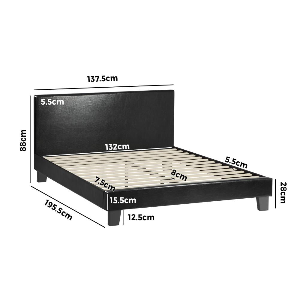 Oikiture Bed Frame Double Size Base Mattress Platform Leather Wooden Slats Black-Bed Frame-PEROZ Accessories