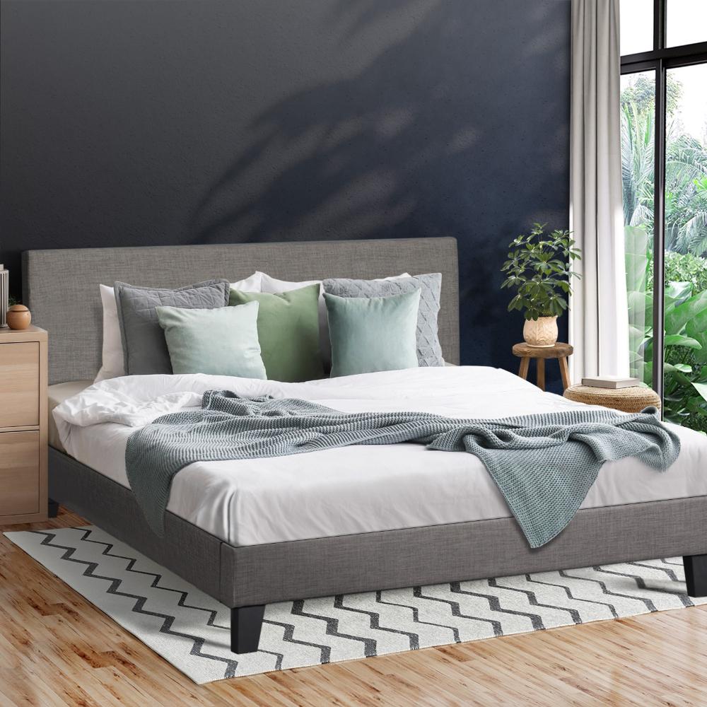 Oikiture Bed Frame King Size Mattress Base Platform Wooden Slats Grey Fabric-Bed Frame-PEROZ Accessories