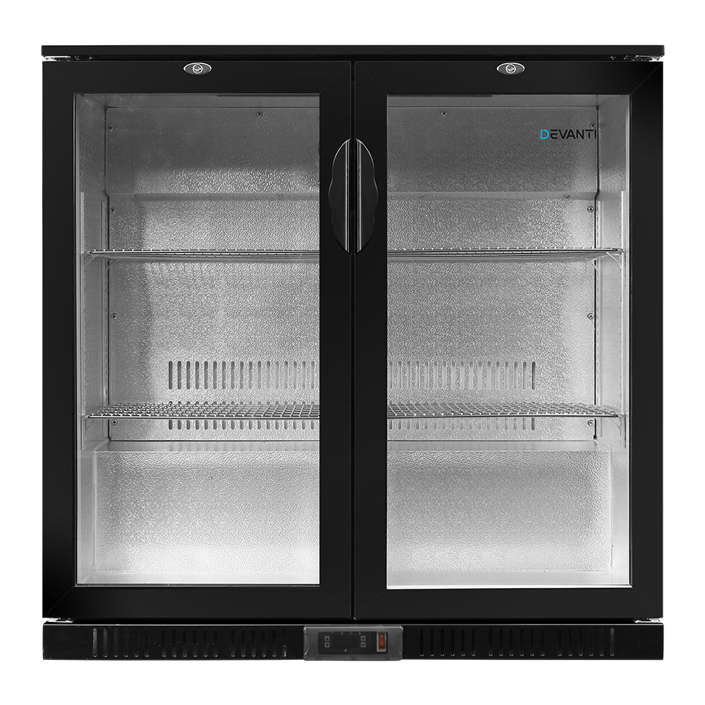 Devanti Bar Fridge 2 Glass Door Commercial Display Freeer Drink Beverage Cooler Black-Appliances > Fridges-PEROZ Accessories
