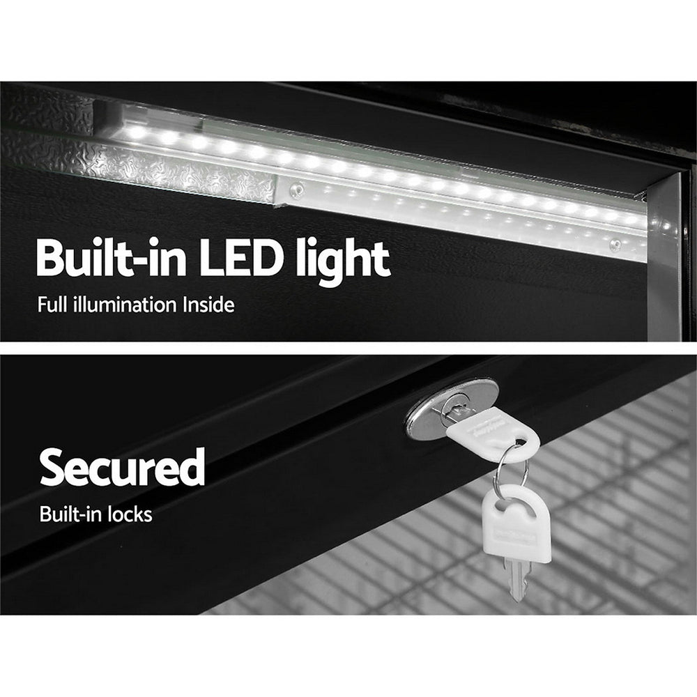 Devanti Bar Fridge 2 Glass Door Commercial Display Freeer Drink Beverage Cooler Black-Appliances > Fridges-PEROZ Accessories