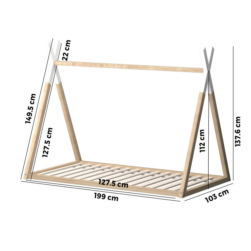 Oikiture Wooden Bed Frame Single Timber Teepee House Mattress Base Platform-Wooden Bed Frame-PEROZ Accessories