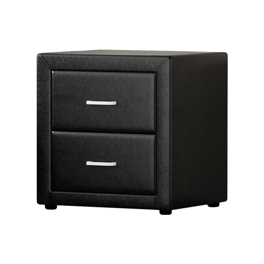Artiss PVC Leather Bedside Table - Black-Furniture > Bedroom - Peroz Australia - Image - 1