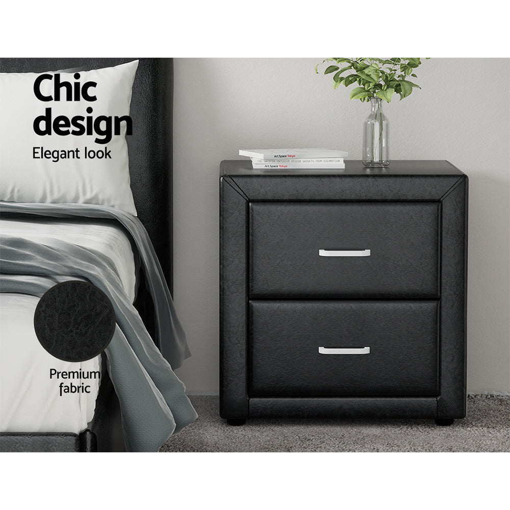 Artiss PVC Leather Bedside Table - Black-Furniture > Bedroom - Peroz Australia - Image - 4