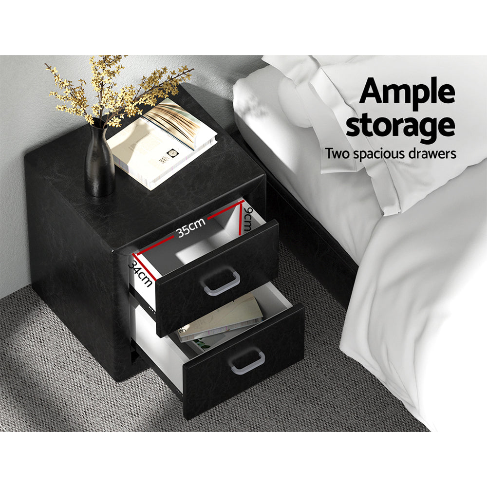 Artiss PVC Leather Bedside Table - Black-Furniture > Bedroom - Peroz Australia - Image - 5