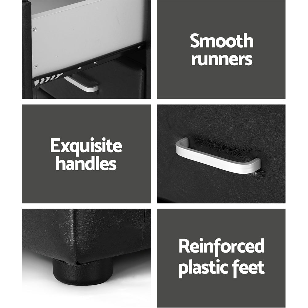 Artiss PVC Leather Bedside Table - Black-Furniture > Bedroom - Peroz Australia - Image - 6