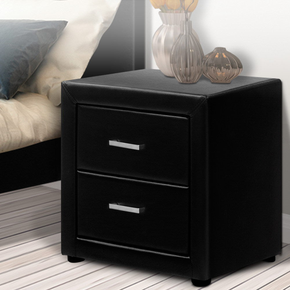 Artiss PVC Leather Bedside Table - Black-Furniture > Bedroom - Peroz Australia - Image - 7