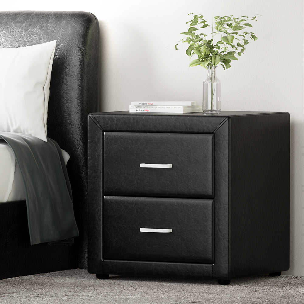 Artiss PVC Leather Bedside Table - Black-Furniture > Bedroom - Peroz Australia - Image - 8