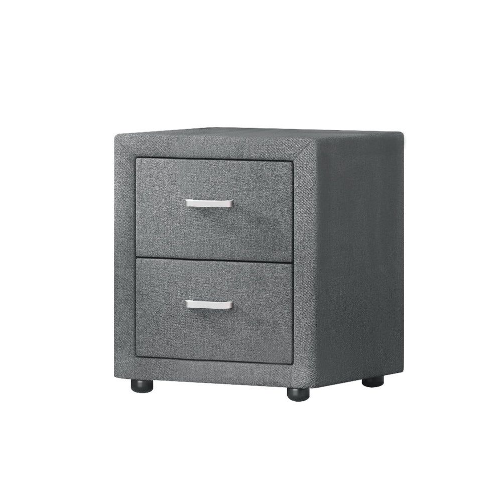 Artiss Fabric Bedside Table - Grey-Furniture > Bedroom - Peroz Australia - Image - 1