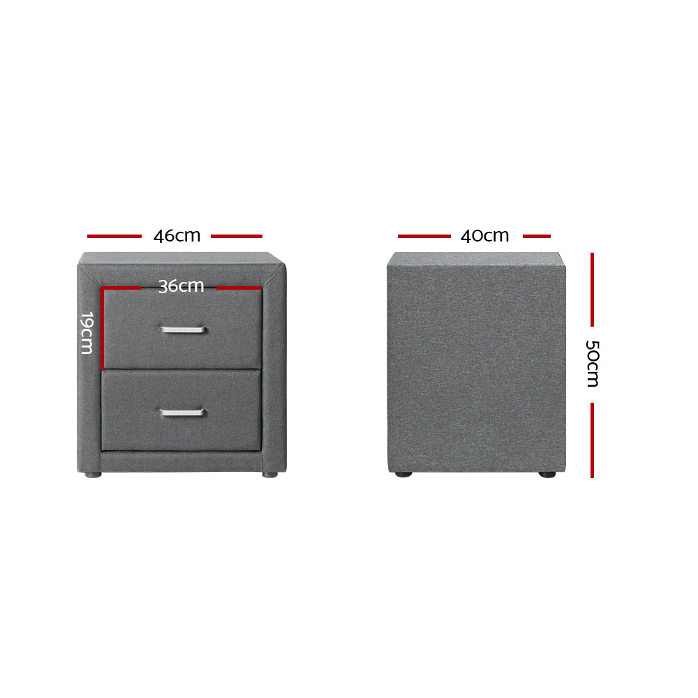 Artiss Fabric Bedside Table - Grey-Furniture > Bedroom - Peroz Australia - Image - 2