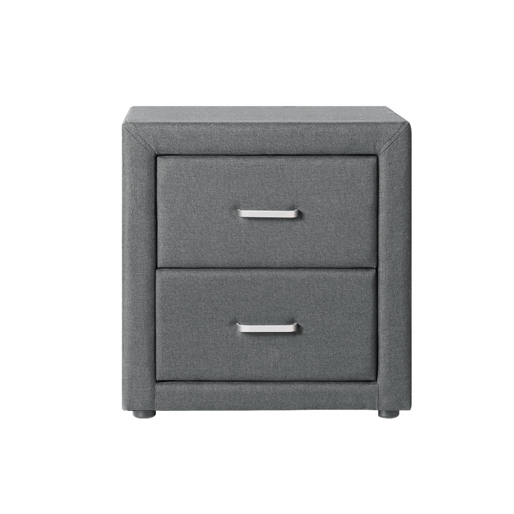 Artiss Fabric Bedside Table - Grey-Furniture > Bedroom - Peroz Australia - Image - 3