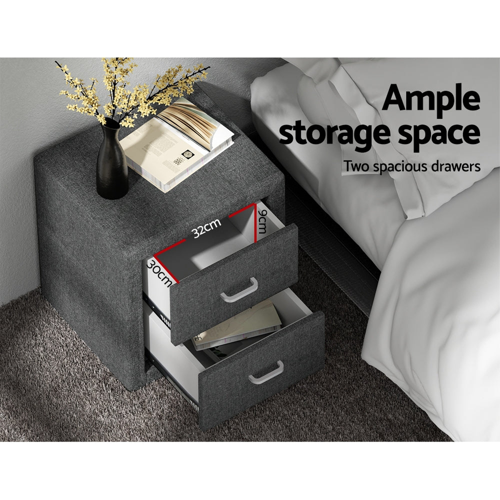 Artiss Fabric Bedside Table - Grey-Furniture > Bedroom - Peroz Australia - Image - 5