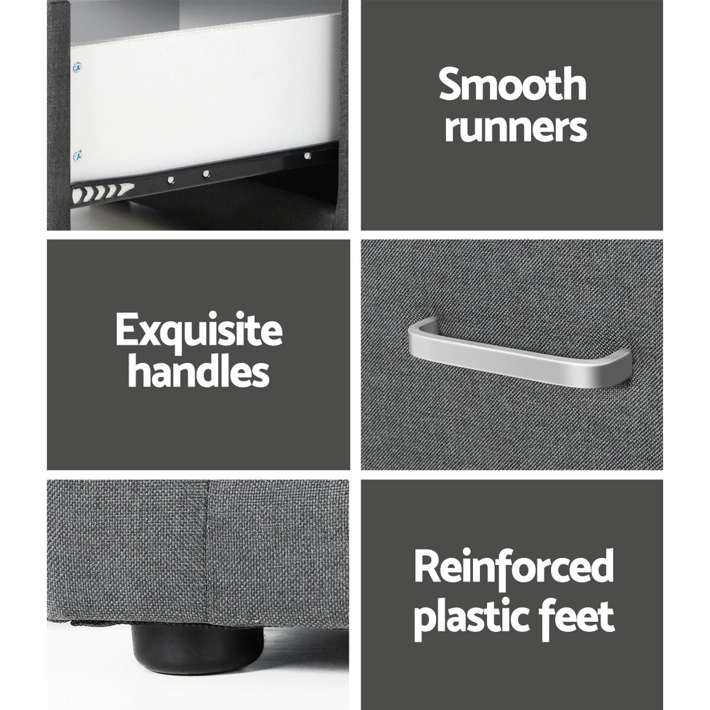 Artiss Fabric Bedside Table - Grey-Furniture > Bedroom - Peroz Australia - Image - 6