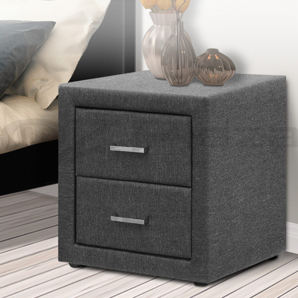 Artiss Fabric Bedside Table - Grey-Furniture > Bedroom - Peroz Australia - Image - 7