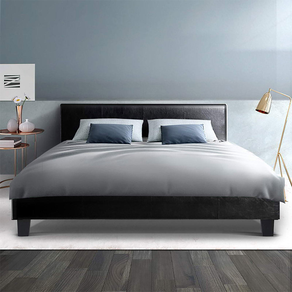 Artiss Bed Frame Double Size Base Mattress Platform Leather Wooden Black NEO-Furniture &gt; Bedroom - Peroz Australia - Image - 1