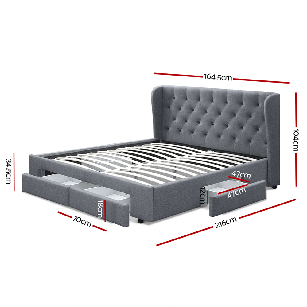 Artiss Bed Frame Queen Size Base With Storage Drawers Charcoal Fabric Mila Collection-Furniture > Bedroom - Peroz Australia - Image - 2