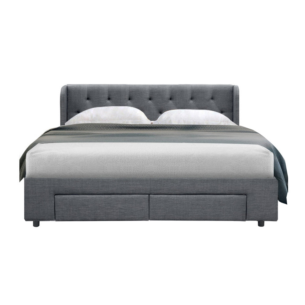 Artiss Bed Frame Queen Size Base With Storage Drawers Charcoal Fabric Mila Collection-Furniture > Bedroom - Peroz Australia - Image - 3