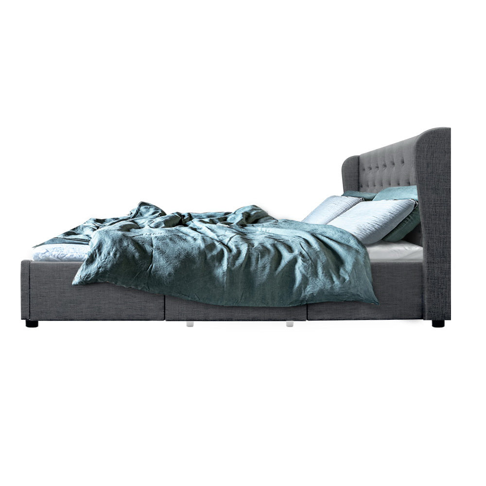 Artiss Bed Frame Queen Size Base With Storage Drawers Charcoal Fabric Mila Collection-Furniture > Bedroom - Peroz Australia - Image - 4